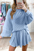Corded Lantern Sleeve Top Ruffled Mini Skirt Two Piece Dress